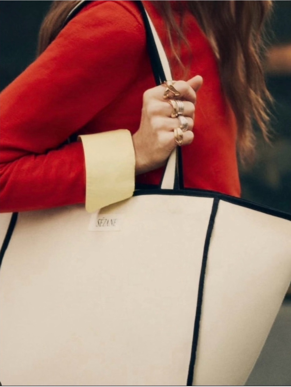 Sezane black and white Tote Bag